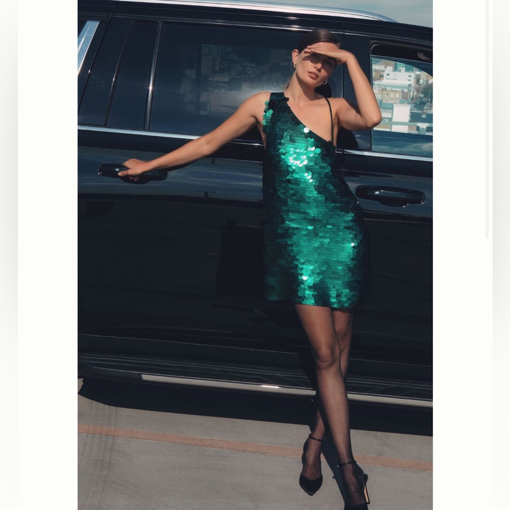 Maeve sequined one-shoulder dress from Anthropologie. Size XS